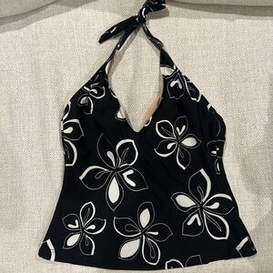 Floral Halter Neck Top - Black and White